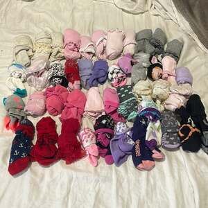 46 pair socks solids and prints euc no rips or holes fits 2-5 yr old girl